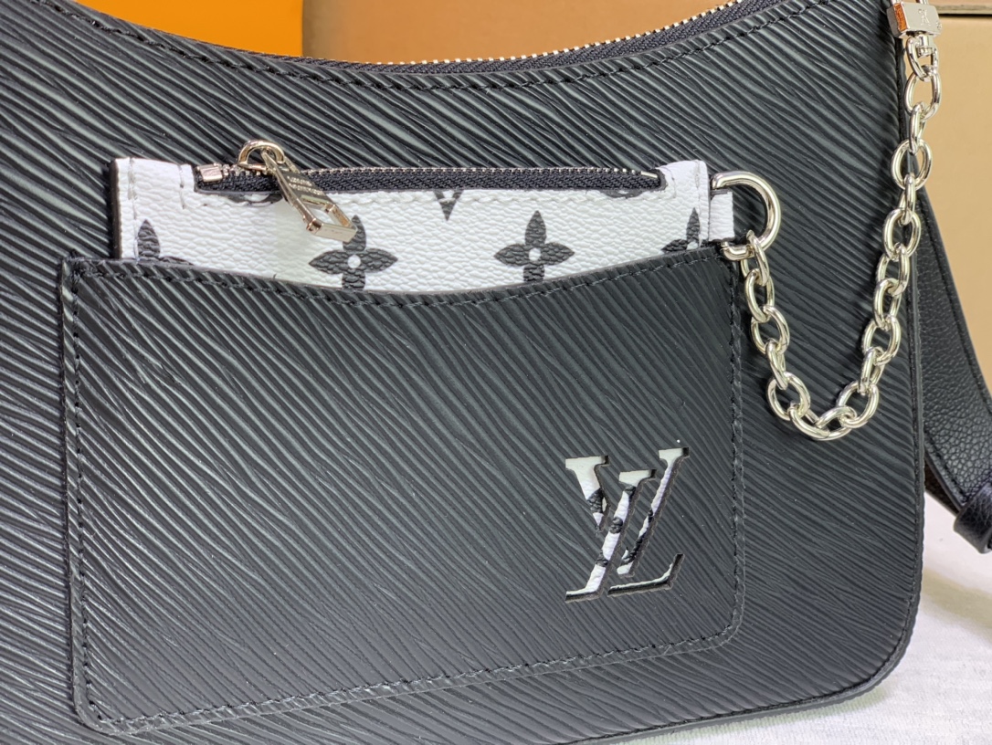 Replica Louis Vuitton Marelle Handbag Black/White/Brown - Image 4
