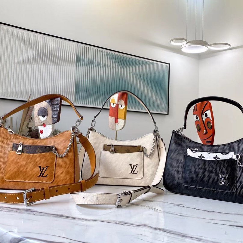 Replica Louis Vuitton Marelle Handbag Black/White/Brown