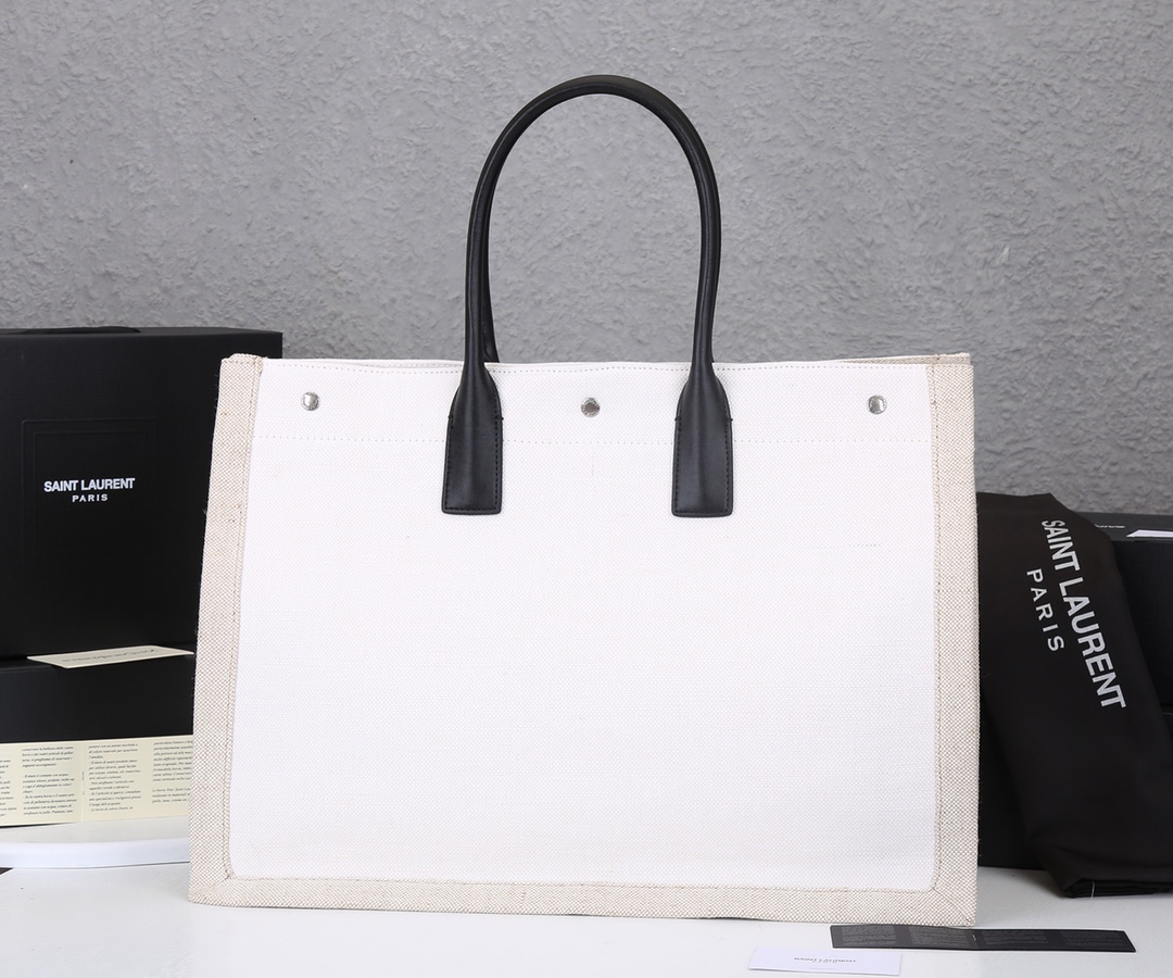 Replica Ysl Rive Gauche Tote Bag In Linen And Leather - Image 14