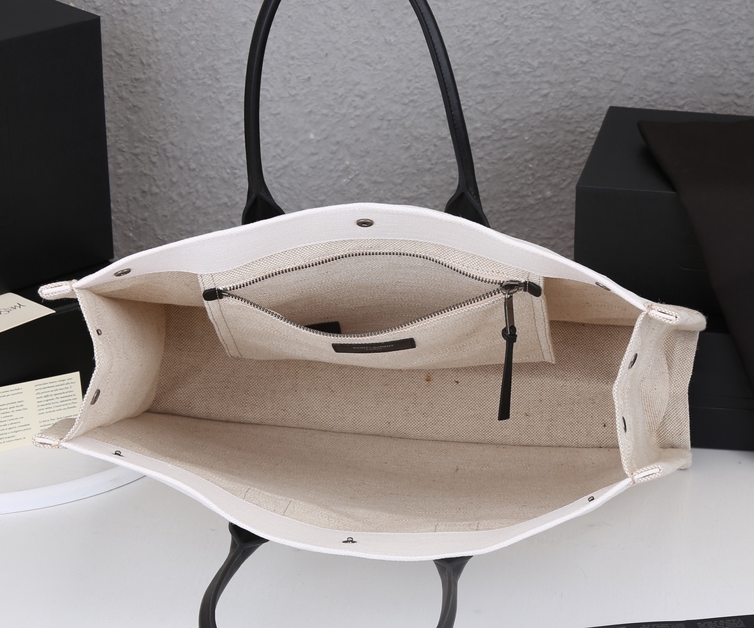 Replica Ysl Rive Gauche Tote Bag In Linen And Leather - Image 15