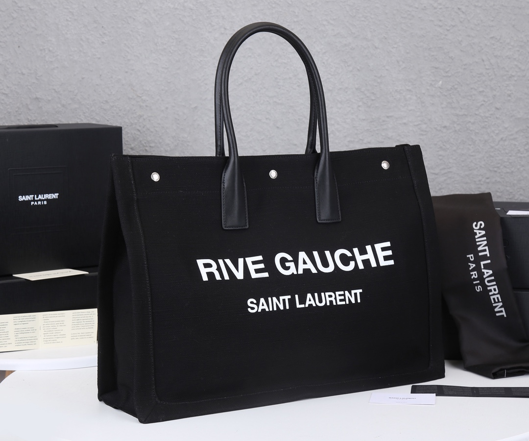 Replica Ysl Rive Gauche Tote Bag In Linen And Leather - Image 2