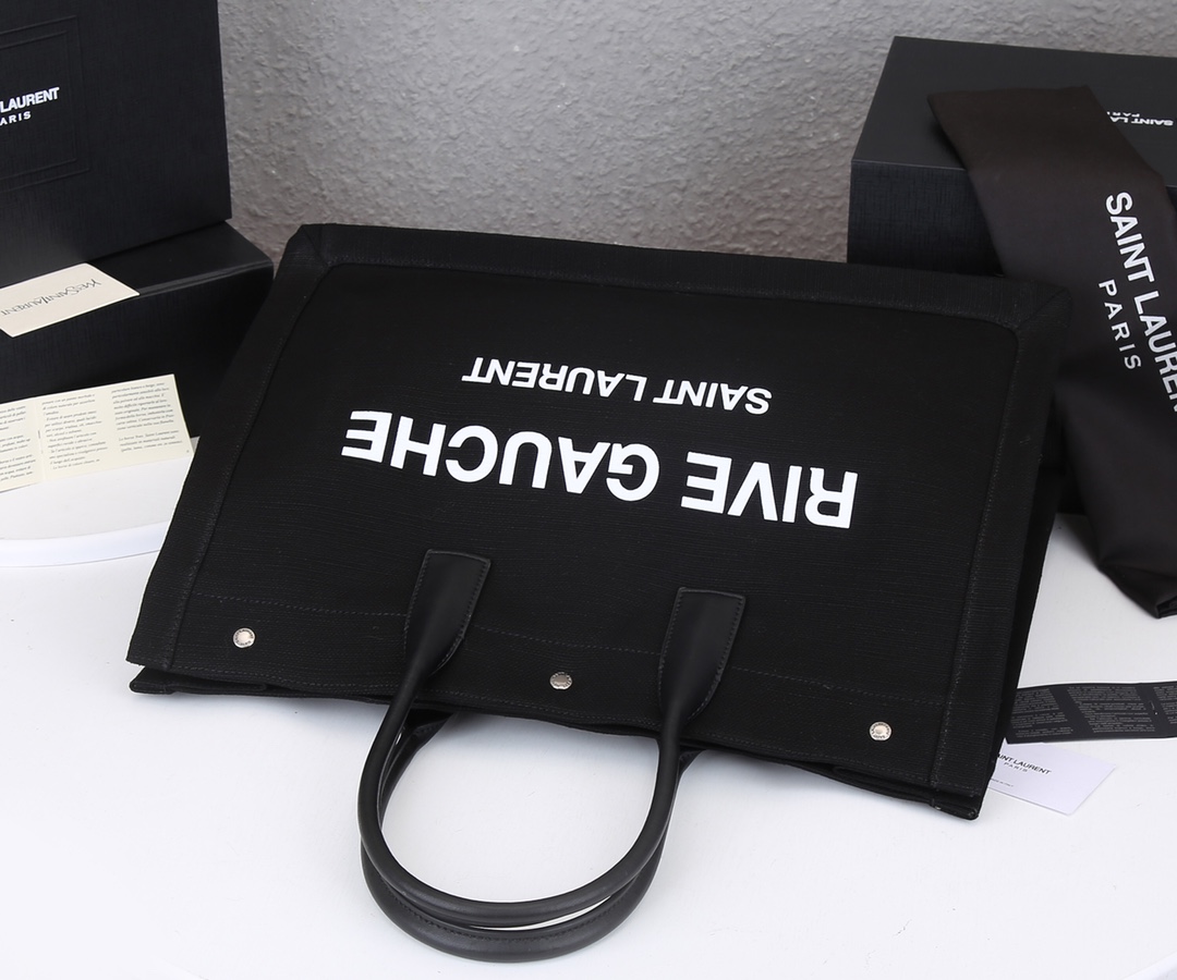 Replica Ysl Rive Gauche Tote Bag In Linen And Leather - Image 3