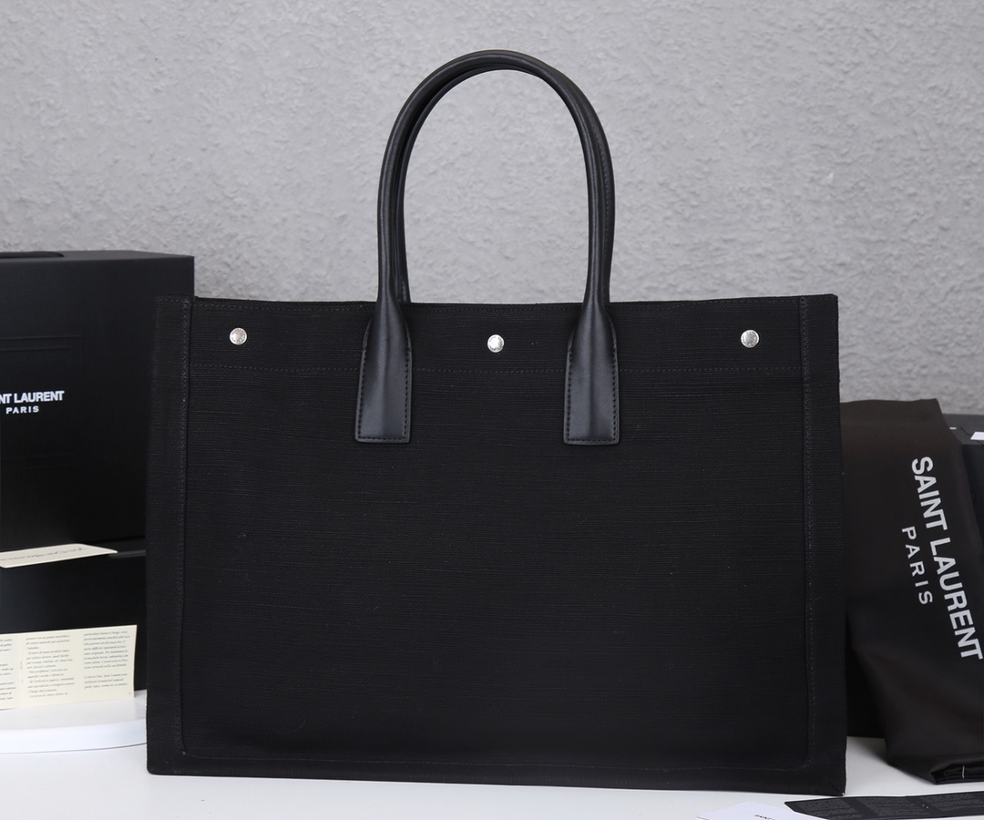 Replica Ysl Rive Gauche Tote Bag In Linen And Leather - Image 4
