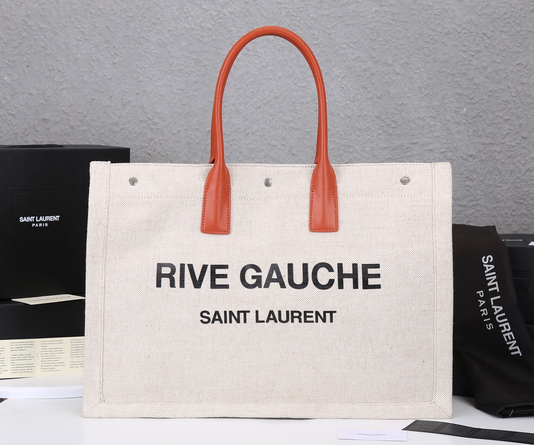 Replica Ysl Rive Gauche Tote Bag In Linen And Leather - Image 6