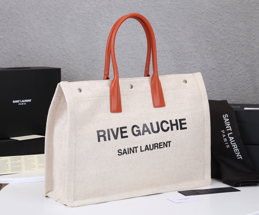 Replica Ysl Rive Gauche Tote Bag In Linen And Leather - Image 7