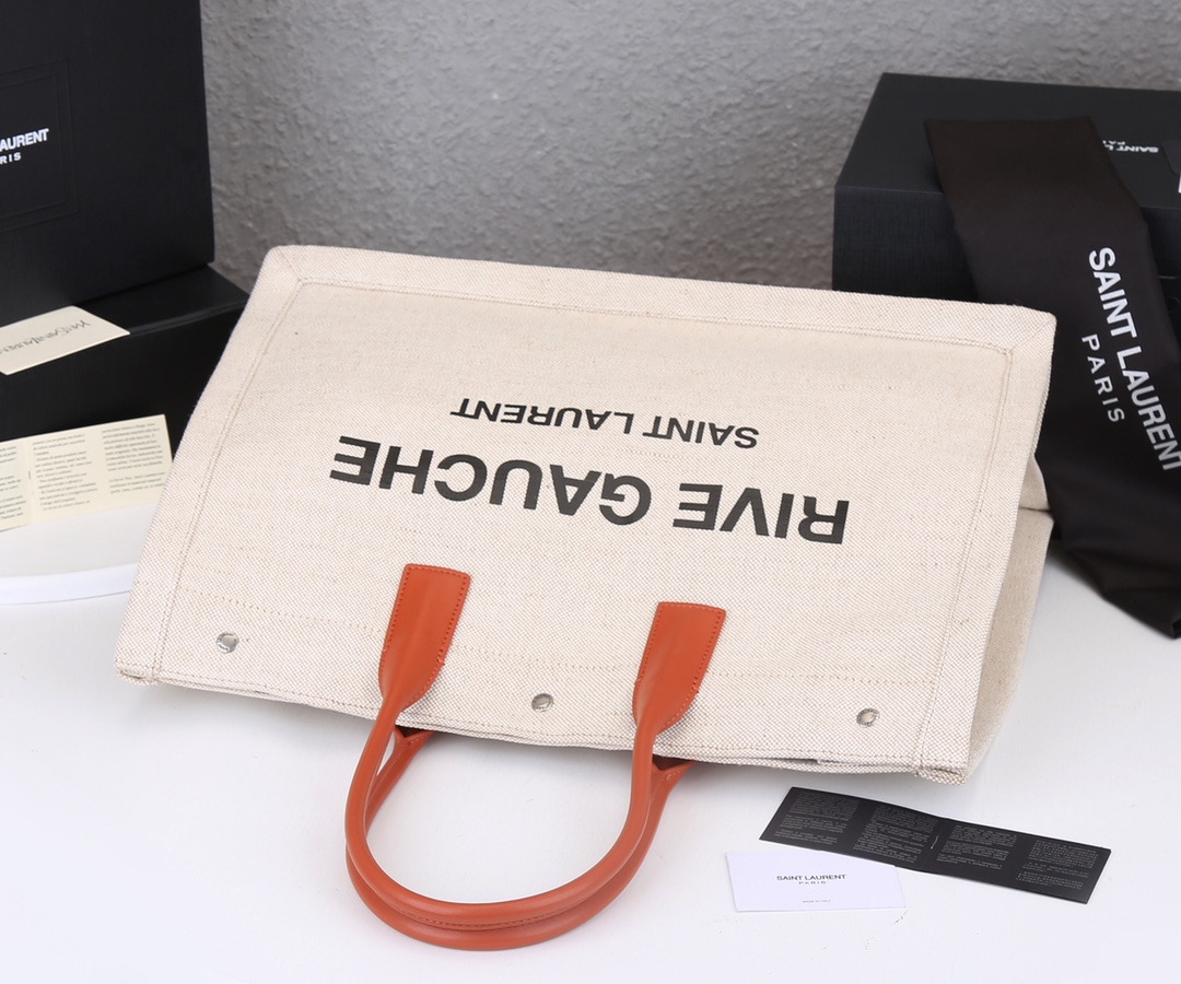 Replica Ysl Rive Gauche Tote Bag In Linen And Leather - Image 9