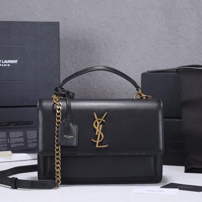 Replica Ysl Sunset Medium Top Handle Bag- Black/Beige