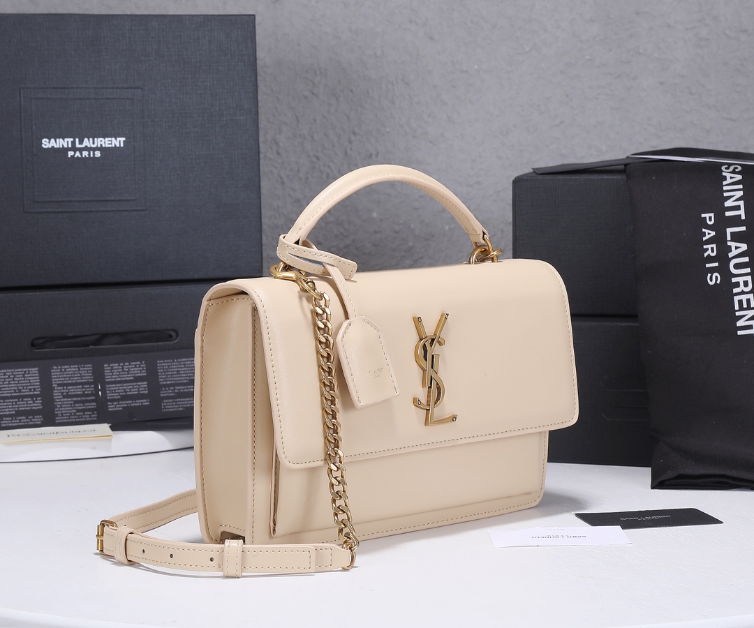 Replica Ysl Sunset Medium Top Handle Bag- Black/Beige - Image 8