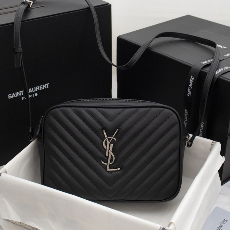 Replica Ysl Lou Camera Bag In Quilted Leather- Black/Silver - Image 7
