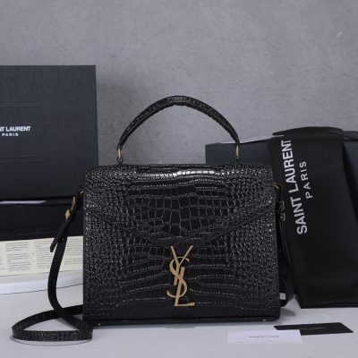 Replica Ysl Cassandra Medium Top Handle Bag In Crocodile-Embossed Shiny Leather