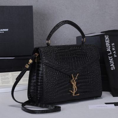 Alternative view of Replica Ysl Cassandra Medium Top Handle Bag In Crocodile-Embossed Shiny Leather