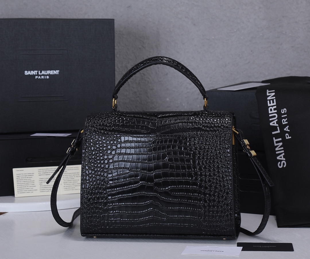 Replica Ysl Cassandra Medium Top Handle Bag In Crocodile-Embossed Shiny Leather - Image 3
