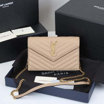 Replica Ysl Envelope Chain Wallet In Grain De Poudre Embossed Leather 1888