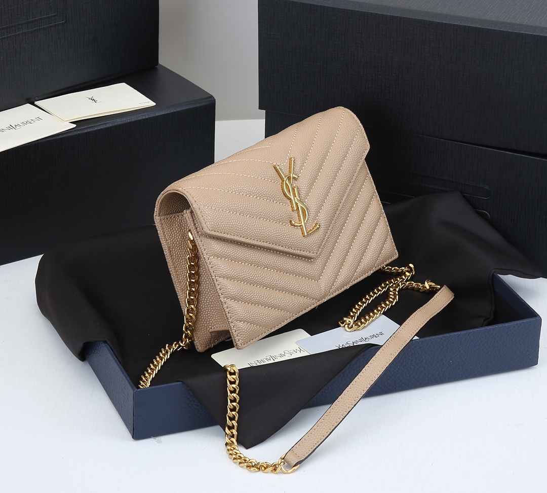 Replica Ysl Envelope Chain Wallet In Grain De Poudre Embossed Leather 1888 - Image 3