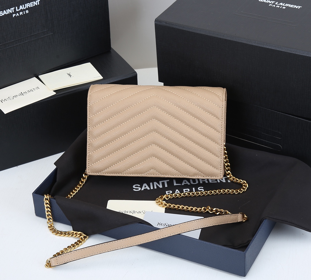 Replica Ysl Envelope Chain Wallet In Grain De Poudre Embossed Leather 1888 - Image 4
