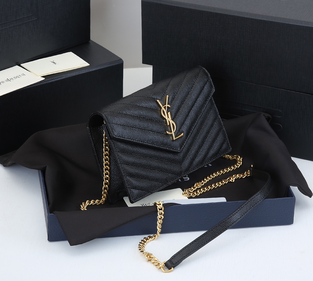 Replica Ysl Envelope Chain Wallet In Grain De Poudre Embossed Leather 1888 - Image 12