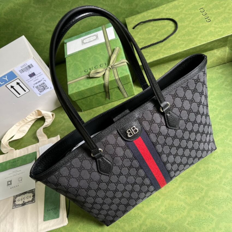 Replica Balenciaga X Gucci Hacker Medium Tote Bag 680125 Black - Image 8