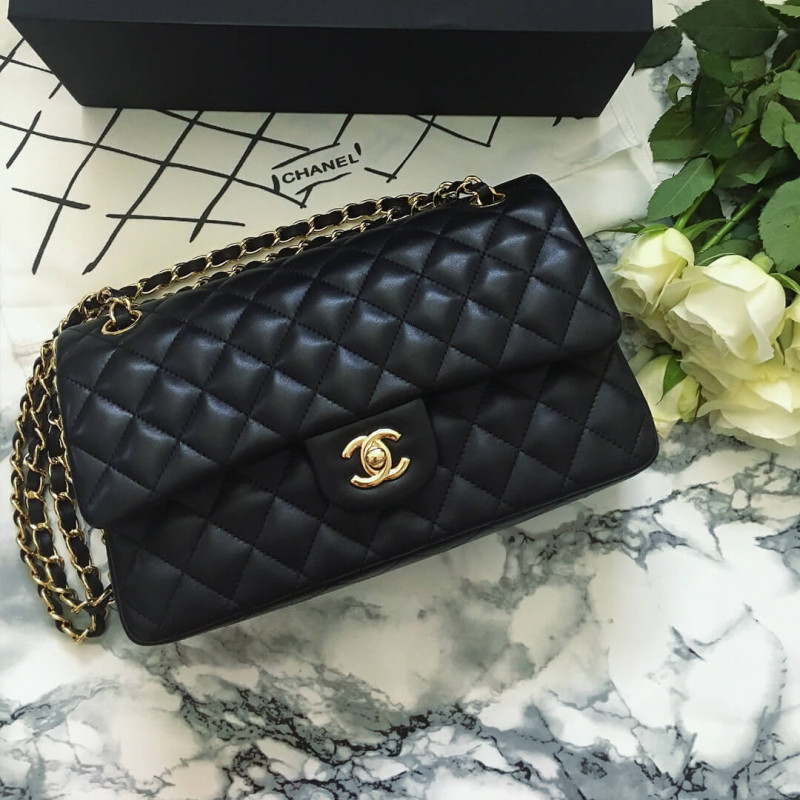 Replica Chanel 1112 Black Medium Size 2.55 Lambskin Leather Flap Bag