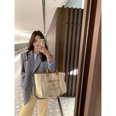 Alternative view of Replica Chanel Canvas Large Deauville Pearl Tote Bag A66941