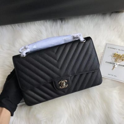 Alternative view of Replica Chanel Chevron Caviar Calfskin Classic Flap Bag A01112 Black