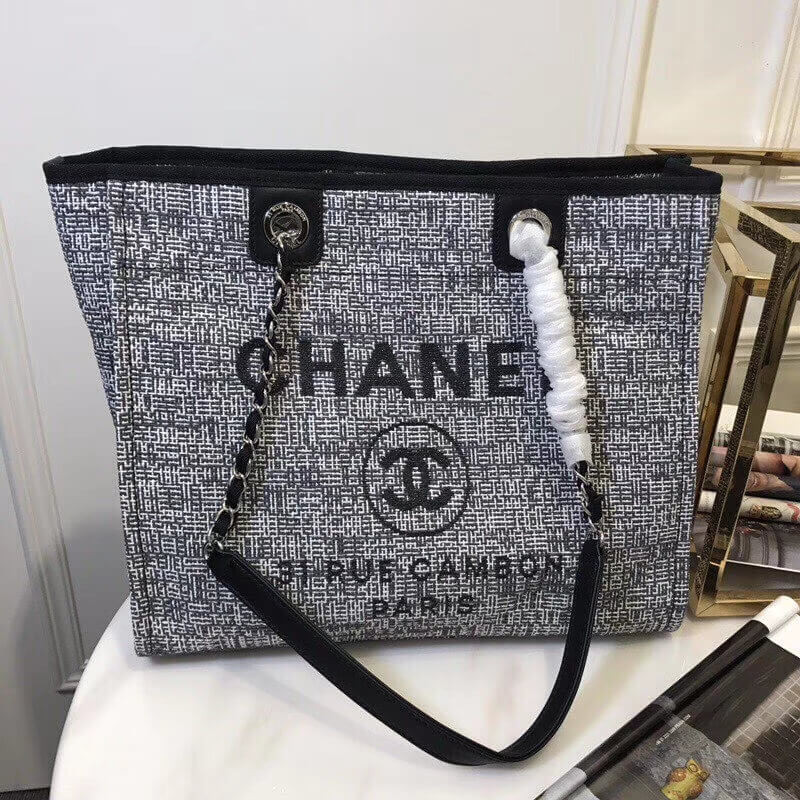 Replica Chanel Deauville Chain Shoulder Tote 33Cm Canvas Bag A66939 - Image 2
