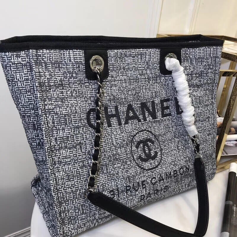 Replica Chanel Deauville Chain Shoulder Tote 33Cm Canvas Bag A66939 - Image 3