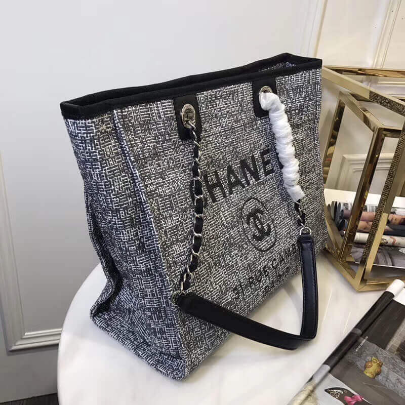 Replica Chanel Deauville Chain Shoulder Tote 33Cm Canvas Bag A66939 - Image 5