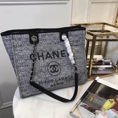 Replica Chanel Deauville Chain Shoulder Tote 33Cm Canvas Bag A66939