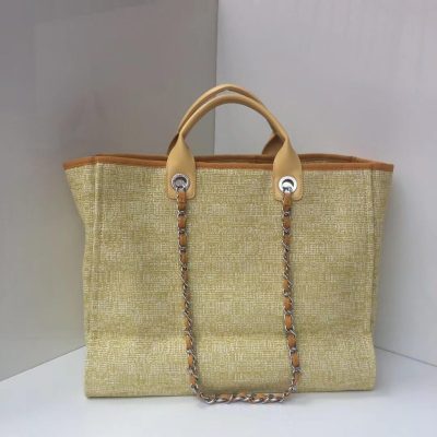 Alternative view of Replica Chanel Deauville Tote 38Cm Canvas Bag A66941 Apricot/Gold