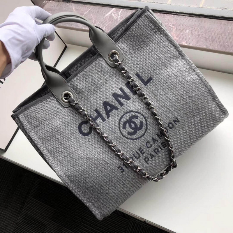 Replica Chanel Deauville Tote 38Cm Canvas Bag A66941 Ash Grey - Image 3
