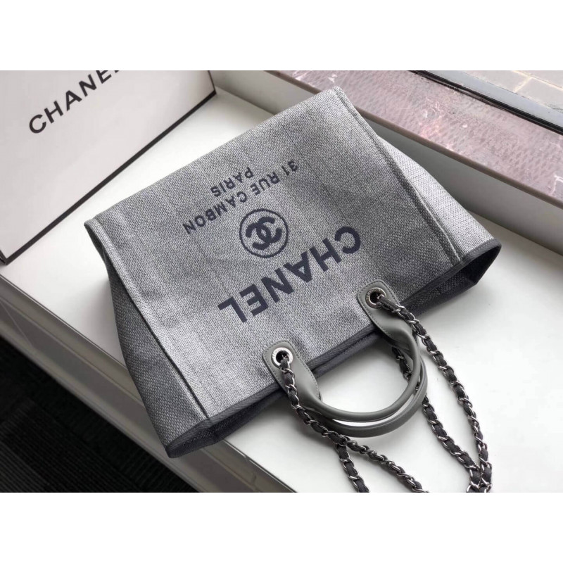 Replica Chanel Deauville Tote 38Cm Canvas Bag A66941 Ash Grey - Image 5