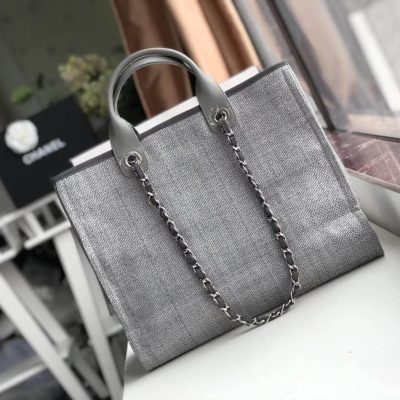 Replica Chanel Deauville Tote 38Cm Canvas Bag A66941 Ash Grey