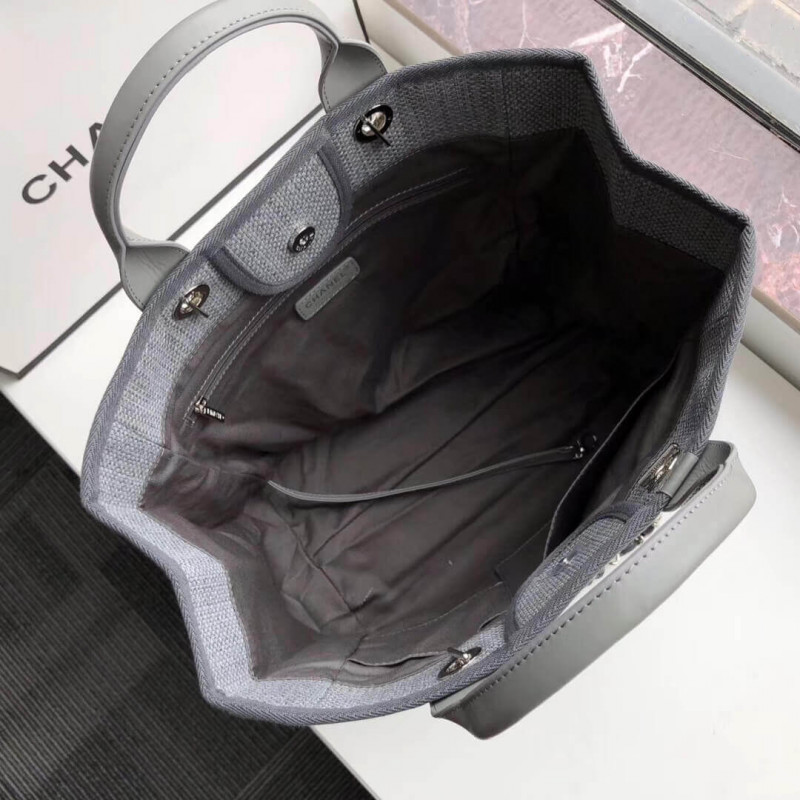 Replica Chanel Deauville Tote 38Cm Canvas Bag A66941 Ash Grey - Image 8