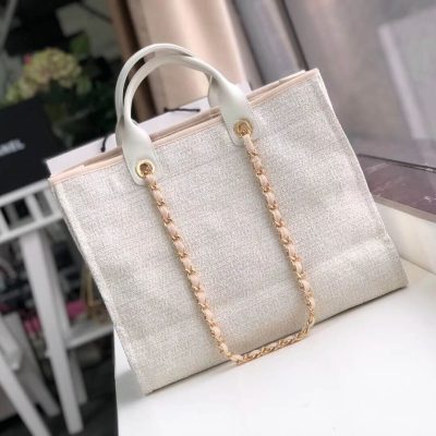 Alternative view of Replica Chanel Deauville Tote 38Cm Canvas Bag A66941 Beige/White