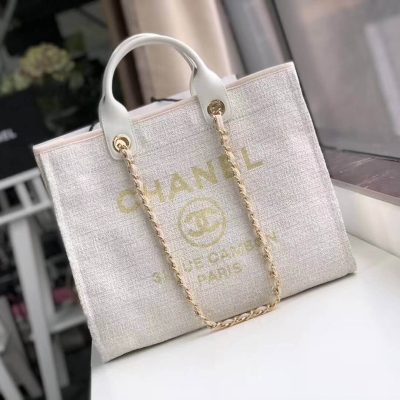Replica Chanel Deauville Tote 38Cm Canvas Bag A66941 Beige/White