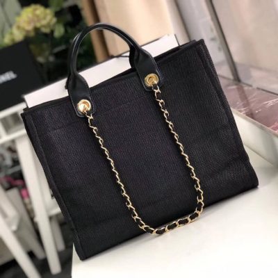 Alternative view of Replica Chanel Deauville Tote 38Cm Canvas Bag A66941 Black / Grey