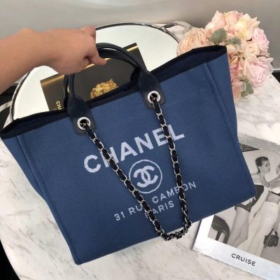 Alternative view of Replica Chanel Deauville Tote 38Cm Canvas Bag A66941 Blue