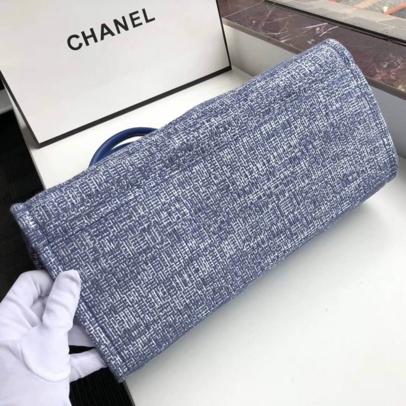 Replica Chanel Deauville Tote 38Cm Canvas Bag A66941 Blue Jacquard - Image 4