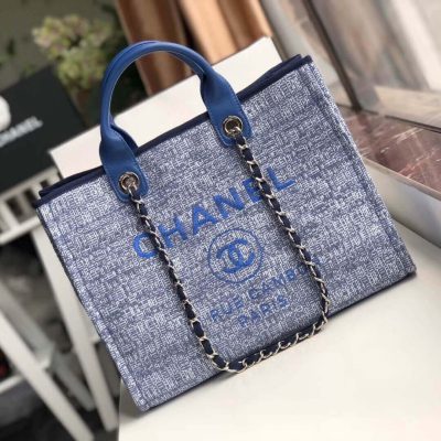 Replica Chanel Deauville Tote 38Cm Canvas Bag A66941 Blue Jacquard