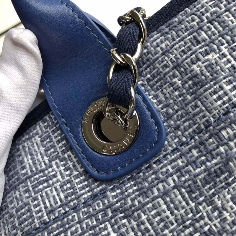 Replica Chanel Deauville Tote 38Cm Canvas Bag A66941 Blue Jacquard - Image 6