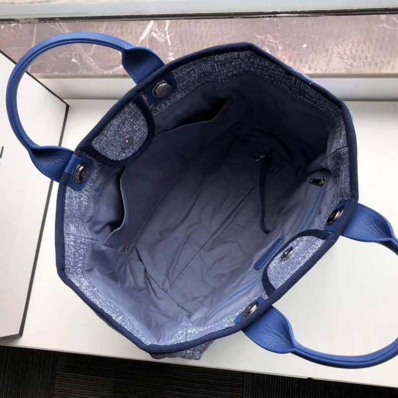 Replica Chanel Deauville Tote 38Cm Canvas Bag A66941 Blue Jacquard - Image 8
