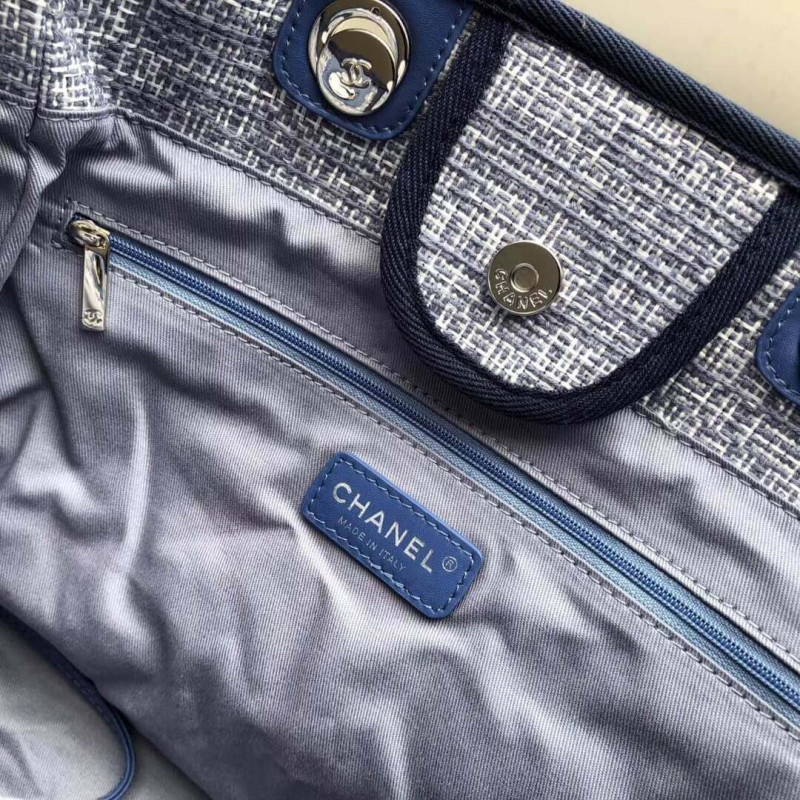 Replica Chanel Deauville Tote 38Cm Canvas Bag A66941 Blue Jacquard - Image 9