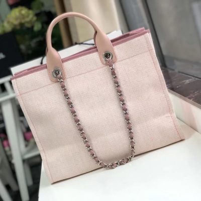 Replica Chanel Deauville Tote 38Cm Canvas Bag A66941 Bubblegum Pink