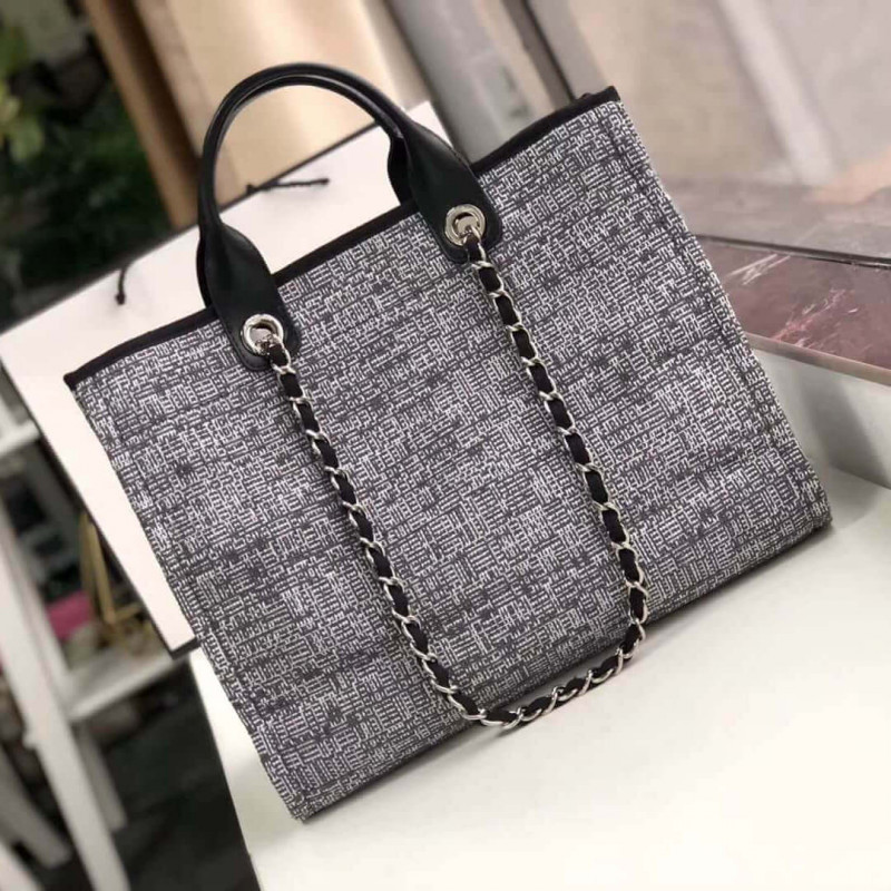Replica Chanel Deauville Tote 38Cm Canvas Bag A66941 Charcoal Jacquard - Image 2