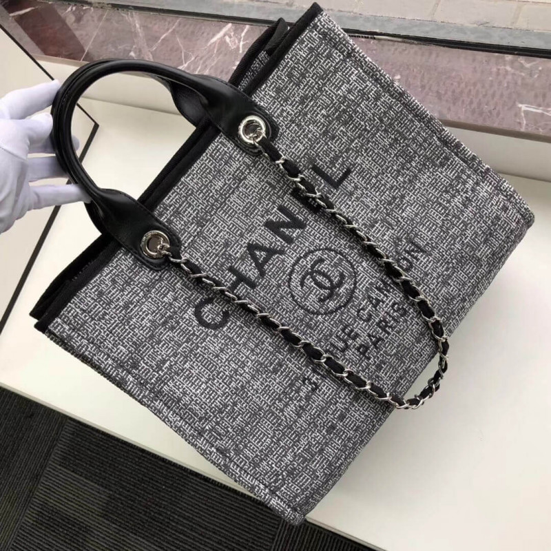 Replica Chanel Deauville Tote 38Cm Canvas Bag A66941 Charcoal Jacquard - Image 3