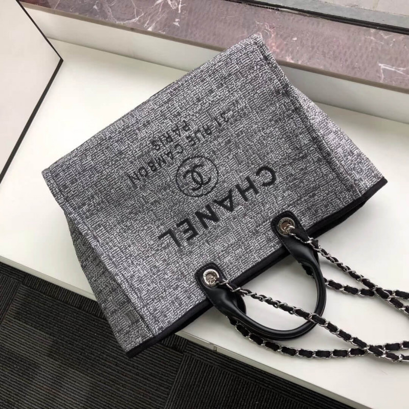 Replica Chanel Deauville Tote 38Cm Canvas Bag A66941 Charcoal Jacquard - Image 4