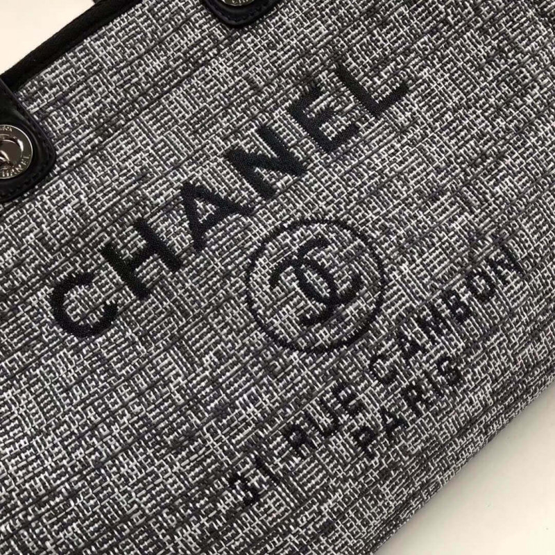 Replica Chanel Deauville Tote 38Cm Canvas Bag A66941 Charcoal Jacquard - Image 5