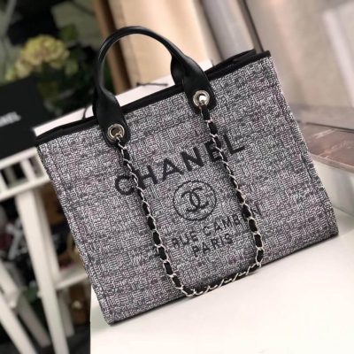 Replica Chanel Deauville Tote 38Cm Canvas Bag A66941 Charcoal Jacquard
