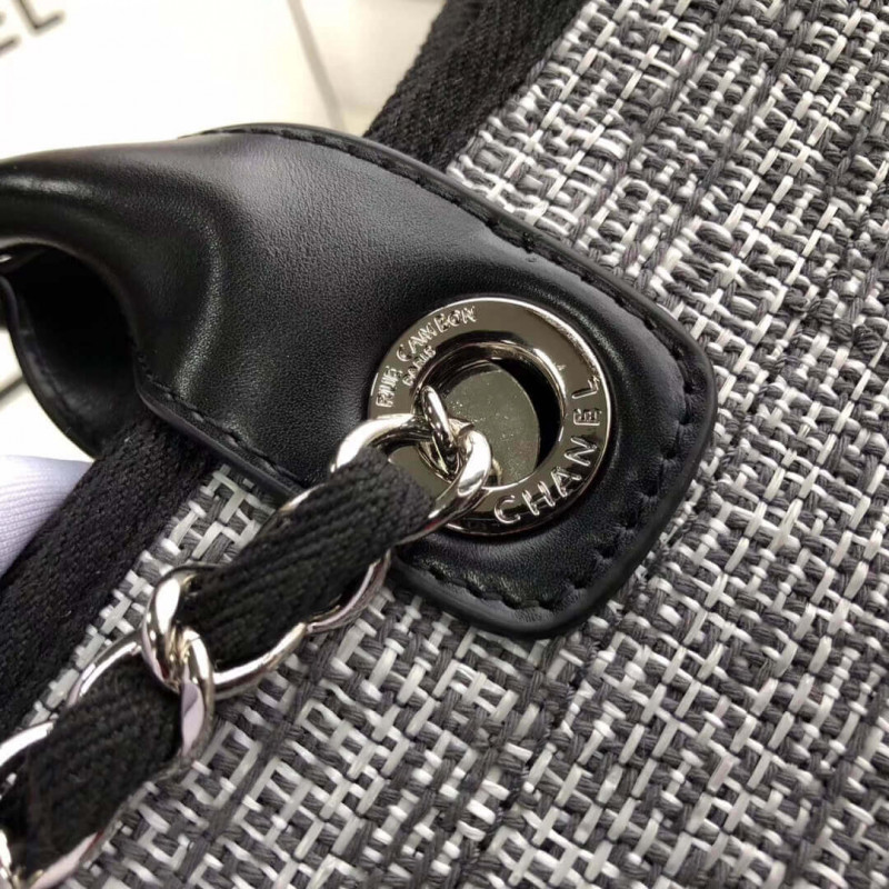 Replica Chanel Deauville Tote 38Cm Canvas Bag A66941 Charcoal Jacquard - Image 7