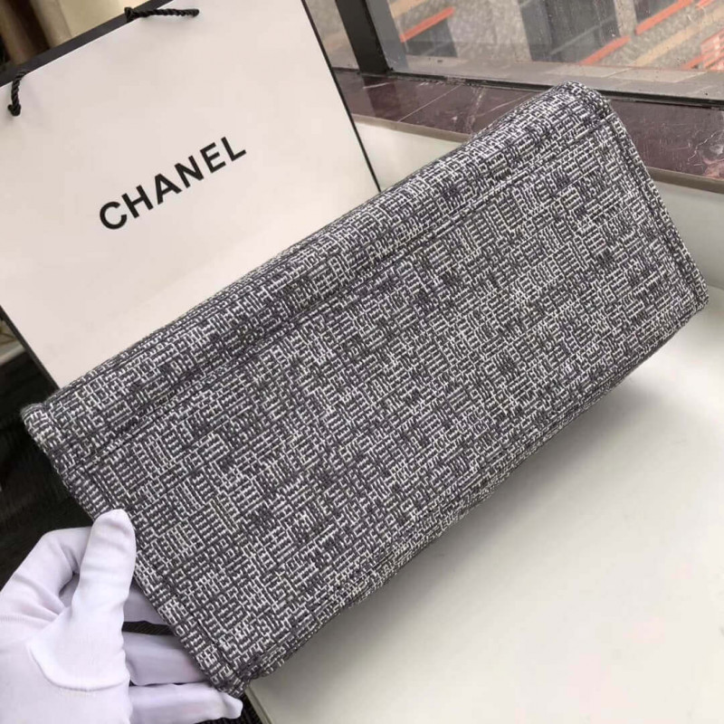 Replica Chanel Deauville Tote 38Cm Canvas Bag A66941 Charcoal Jacquard - Image 8